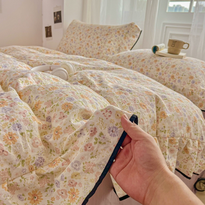 91家纺网 家纺一手货源 找家纺 斯卡诺家纺 2025秋冬法式花边古法水洗棉云感棉床盖四件套花边被套床单款 花漾-花边款