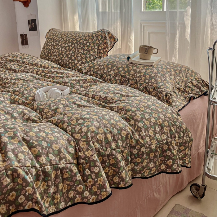 91家纺网 家纺一手货源 找家纺 斯卡诺家纺 2025秋冬法式花边古法水洗棉云感棉床盖四件套花边被套床单款 花镜-花边款