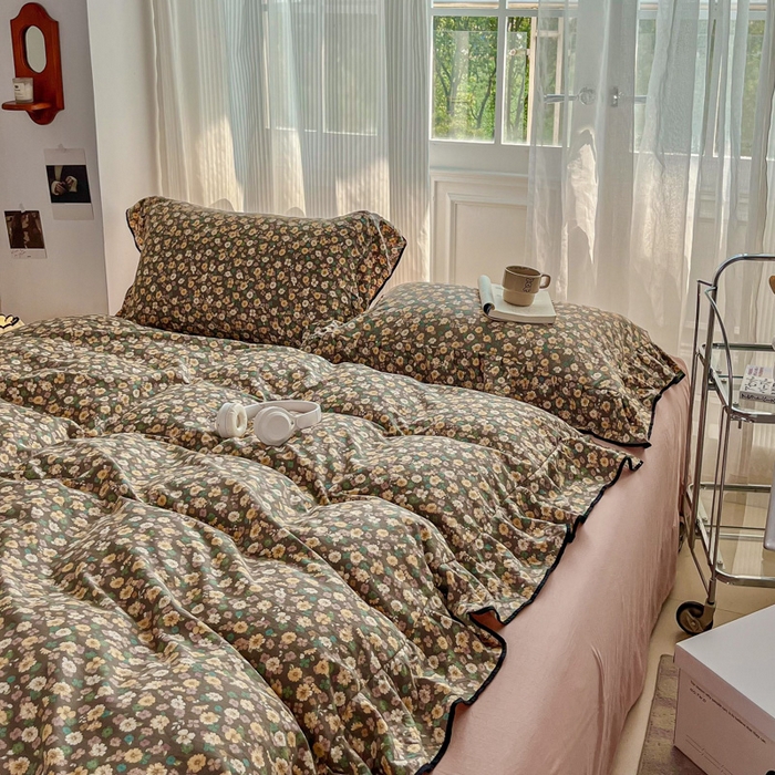 91家纺网 家纺一手货源 找家纺 斯卡诺家纺 2025秋冬法式花边古法水洗棉云感棉床盖四件套花边被套床单款 花镜-花边款