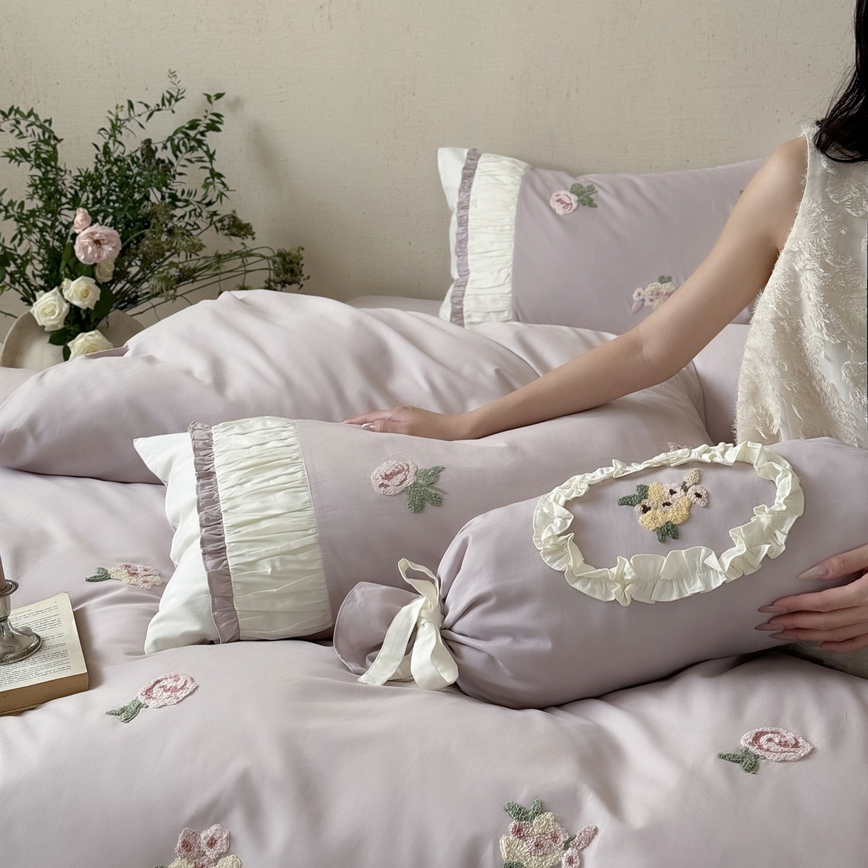 91家纺网 家纺一手货源 找家纺 鹿班家居 2025新款100S全棉纯棉磨毛毛巾绣四件套-彩虹花园（标准会员-20元） 彩虹花园-紫色