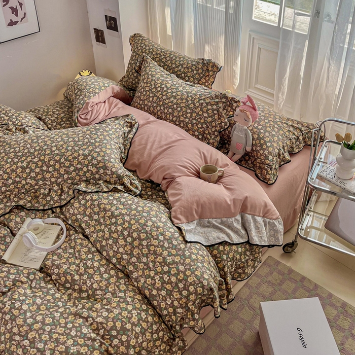 91家纺网 家纺一手货源 找家纺 斯卡诺家纺 2025秋冬法式花边古法水洗棉云感棉床盖四件套花边被套床单款 花镜-花边款