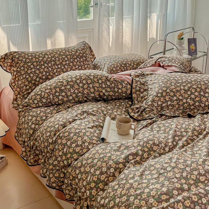 91家纺网 家纺一手货源 找家纺 斯卡诺家纺 2025秋冬法式花边古法水洗棉云感棉床盖四件套花边被套床单款 花镜-花边款