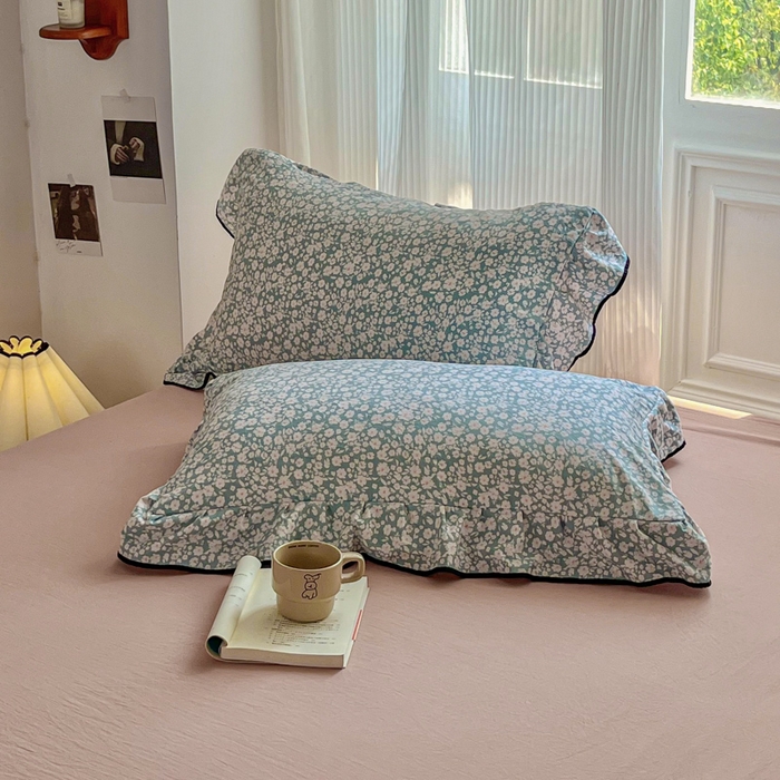 91家纺网 家纺一手货源 找家纺 斯卡诺家纺 2025秋冬法式花边古法水洗棉云感棉床盖四件套花边被套床单款 雨沫-花边款