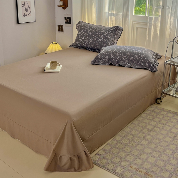 91家纺网 家纺一手货源 找家纺 斯卡诺家纺 2025秋冬法式花边古法水洗棉云感棉床盖四件套花边被套床单款 满天星-花边款