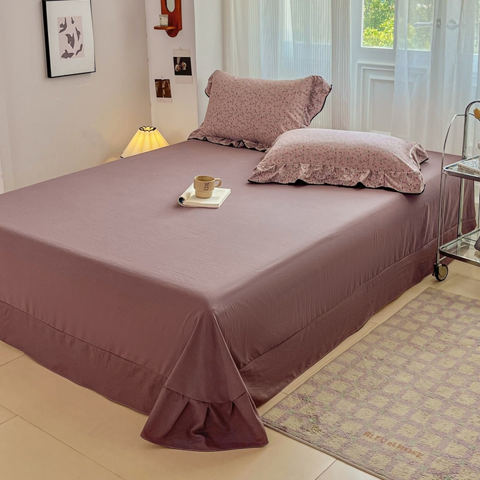 91家纺网 家纺一手货源 找家纺 斯卡诺家纺 2025秋冬法式花边古法水洗棉云感棉床盖四件套花边被套床单款 樱桃季-花边款