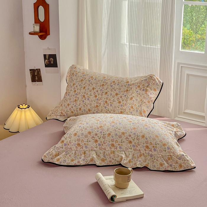 91家纺网 家纺一手货源 找家纺 斯卡诺家纺 2025秋冬法式花边古法水洗棉云感棉床盖四件套花边被套床单款 花漾-花边款