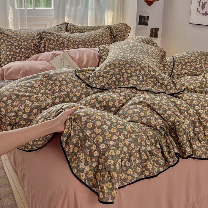 91家纺网 家纺一手货源 找家纺 斯卡诺家纺 2025秋冬法式花边古法水洗棉云感棉床盖四件套花边被套床单款 花镜-花边款