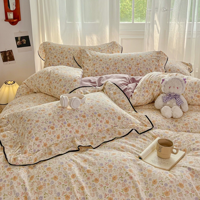 91家纺网 家纺一手货源 找家纺 斯卡诺家纺 2025秋冬法式花边古法水洗棉云感棉床盖四件套花边被套床单款 花漾-花边款