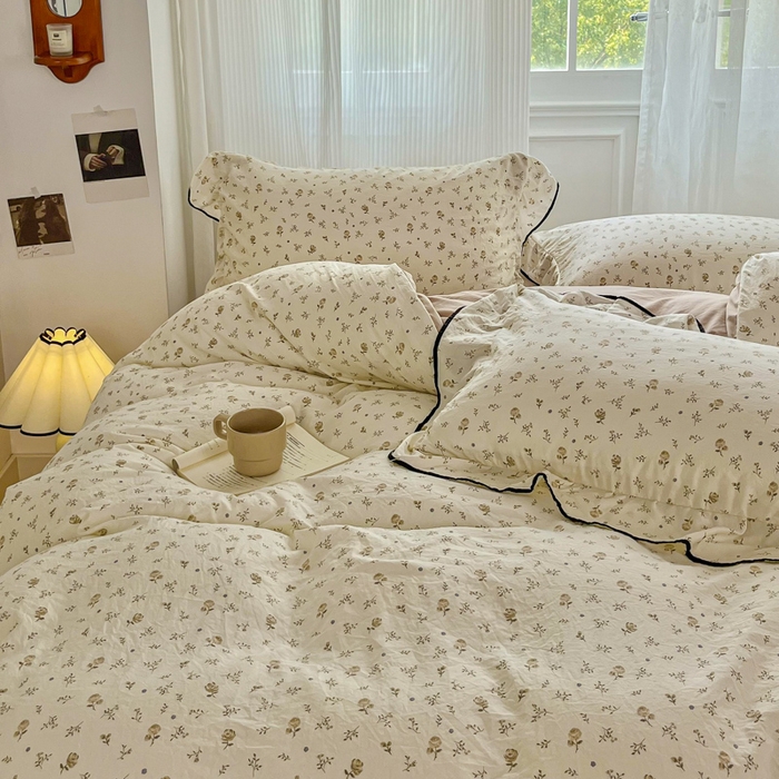 91家纺网 家纺一手货源 找家纺 斯卡诺家纺 2025秋冬法式花边古法水洗棉云感棉床盖四件套花边被套床单款 小情调-花边款