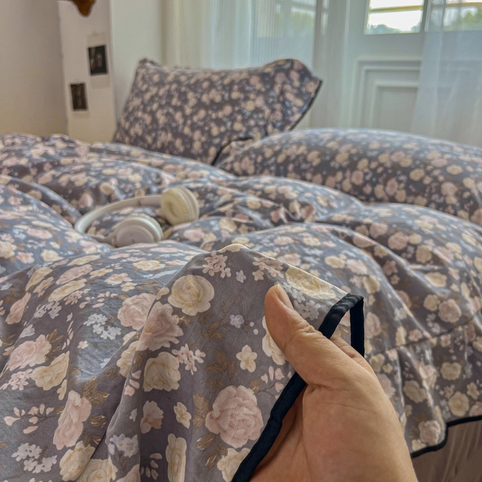 91家纺网 家纺一手货源 找家纺 斯卡诺家纺 2025秋冬法式花边古法水洗棉云感棉床盖四件套花边被套床单款 一见倾心-花边款