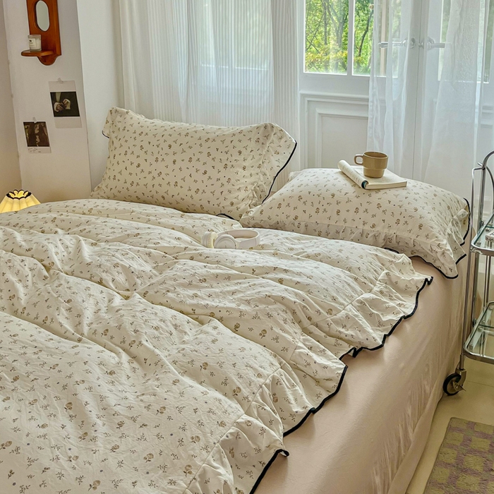 91家纺网 家纺一手货源 找家纺 斯卡诺家纺 2025秋冬法式花边古法水洗棉云感棉床盖四件套花边被套床单款 小情调-花边款