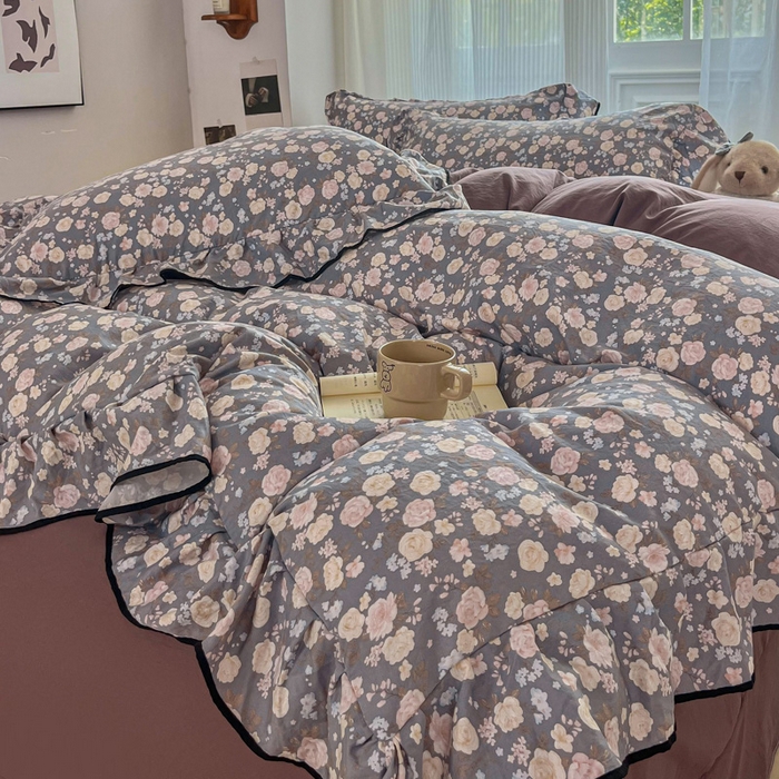 91家纺网 家纺一手货源 找家纺 斯卡诺家纺 2025秋冬法式花边古法水洗棉云感棉床盖四件套花边被套床单款 一见倾心-花边款