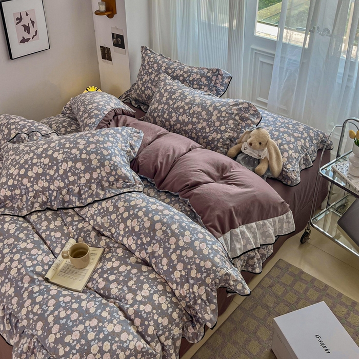 91家纺网 家纺一手货源 找家纺 斯卡诺家纺 2025秋冬法式花边古法水洗棉云感棉床盖四件套花边被套床单款 一见倾心-花边款