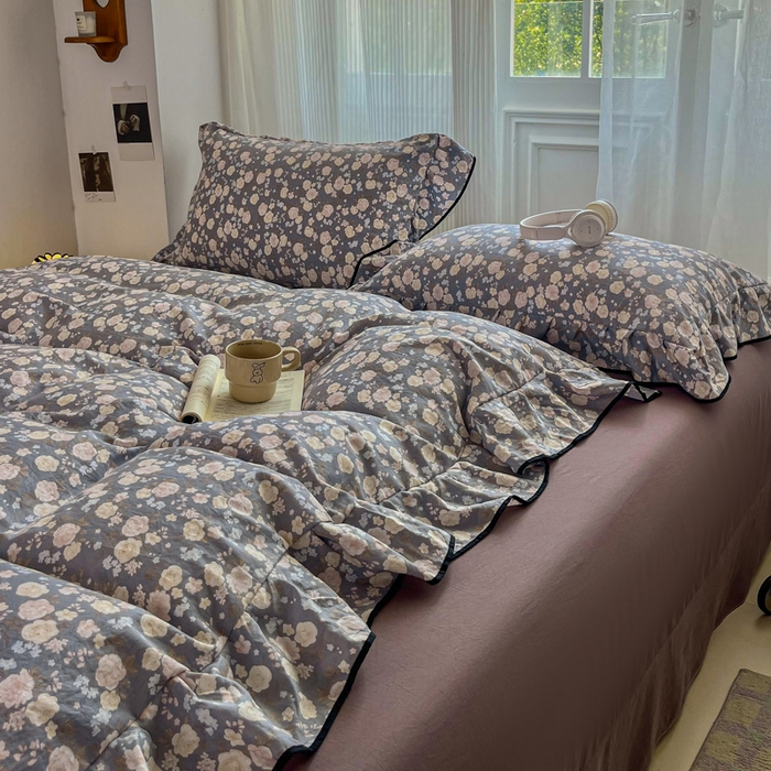 91家纺网 家纺一手货源 找家纺 斯卡诺家纺 2025秋冬法式花边古法水洗棉云感棉床盖四件套花边被套床单款 一见倾心-花边款