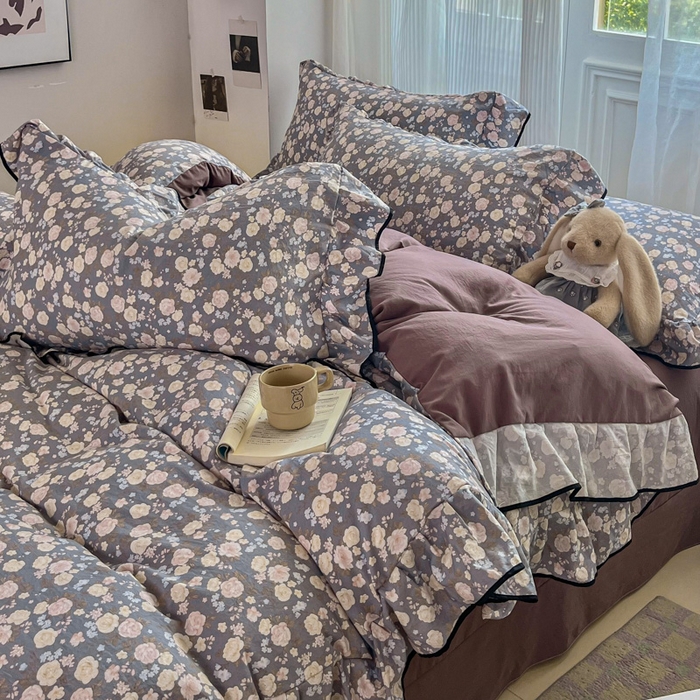 91家纺网 家纺一手货源 找家纺 斯卡诺家纺 2025秋冬法式花边古法水洗棉云感棉床盖四件套花边被套床单款 一见倾心-花边款