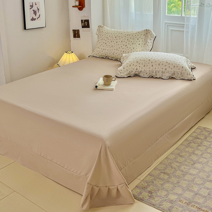 91家纺网 家纺一手货源 找家纺 斯卡诺家纺 2025秋冬法式花边古法水洗棉云感棉床盖四件套花边被套床单款 小情调-花边款