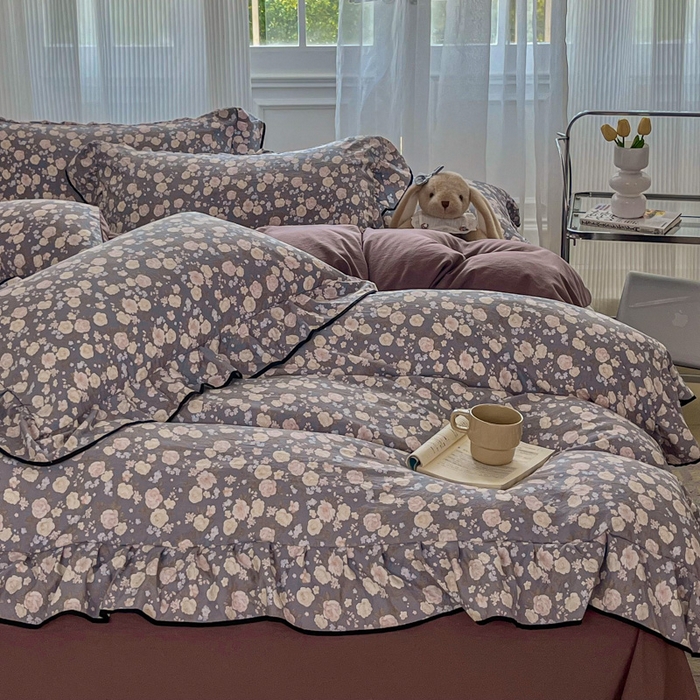 91家纺网 家纺一手货源 找家纺 斯卡诺家纺 2025秋冬法式花边古法水洗棉云感棉床盖四件套花边被套床单款 一见倾心-花边款