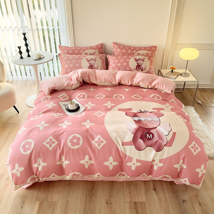 91家纺网 家纺一手货源 找家纺 摩卡（乐趣） 2025秋冬新品网红款水洗棉四季款四件套 天使熊-粉