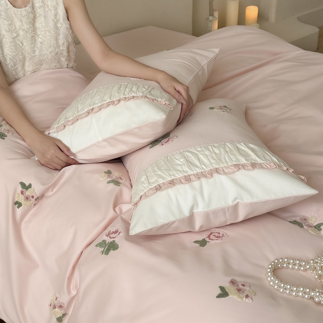 91家纺网 家纺一手货源 找家纺 鹿班家居 2025新款100S全棉纯棉磨毛毛巾绣四件套-彩虹花园（标准会员-20元） 彩虹花园-粉色