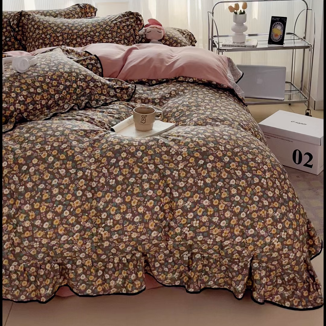 91家纺网 家纺一手货源 找家纺 斯卡诺家纺 2025秋冬法式花边古法水洗棉云感棉床盖四件套花边被套床单款 花镜-花边款