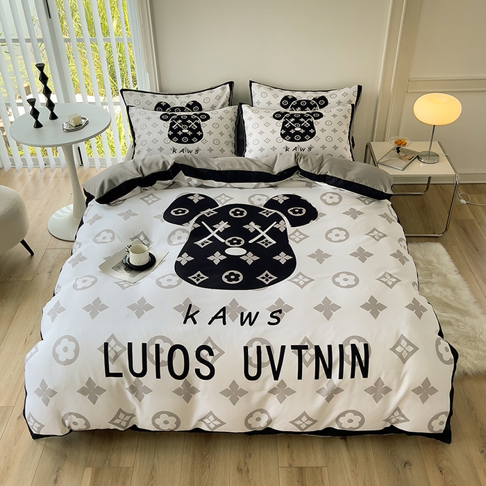 91家纺网 家纺一手货源 找家纺 摩卡（乐趣） 2025秋冬新品网红款水洗棉四季款四件套 熊头白