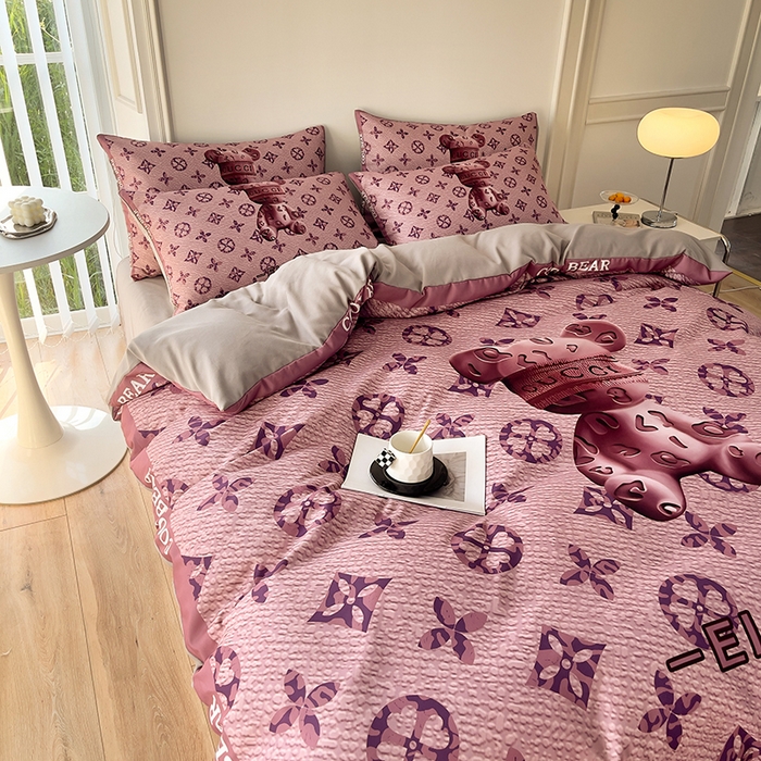 91家纺网 家纺一手货源 找家纺 摩卡（乐趣） 2025秋冬新品网红款水洗棉四季款四件套 豹纹熊-粉