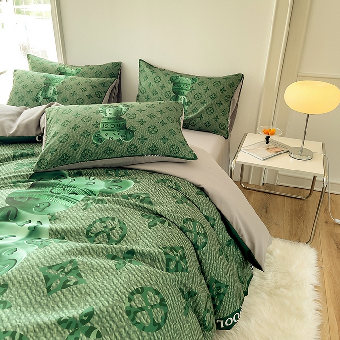 91家纺网 家纺一手货源 找家纺 摩卡（乐趣） 2025秋冬新品网红款水洗棉四季款四件套 豹纹熊-绿