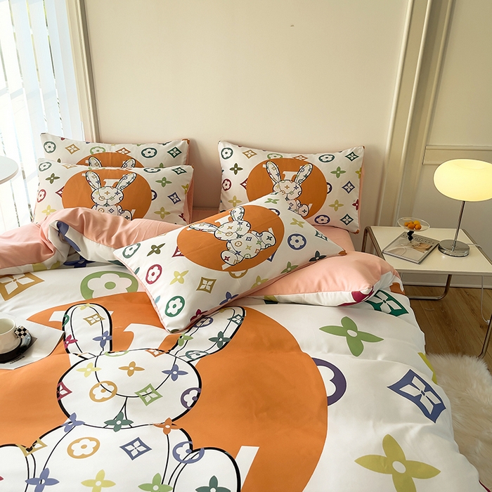 91家纺网 家纺一手货源 找家纺 摩卡（乐趣） 2025秋冬新品网红款水洗棉四季款四件套 彩虹兔