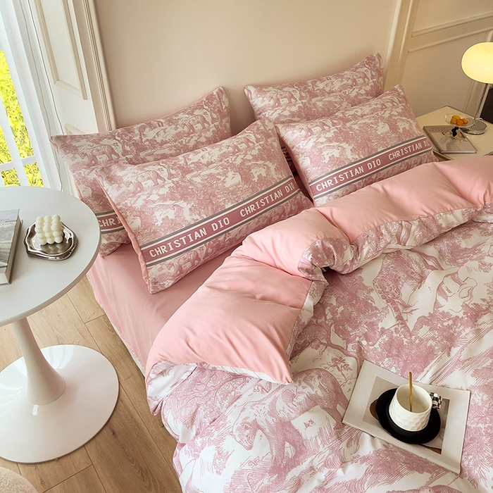 91家纺网 家纺一手货源 找家纺 摩卡（乐趣） 2025秋冬新品网红款水洗棉四季款四件套 梦幻粉