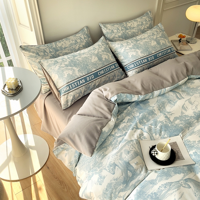 91家纺网 家纺一手货源 找家纺 摩卡（乐趣） 2025秋冬新品网红款水洗棉四季款四件套 梦幻蓝