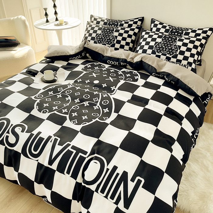 91家纺网 家纺一手货源 找家纺 摩卡（乐趣） 2025秋冬新品网红款水洗棉四季款四件套 棋盘格公仔