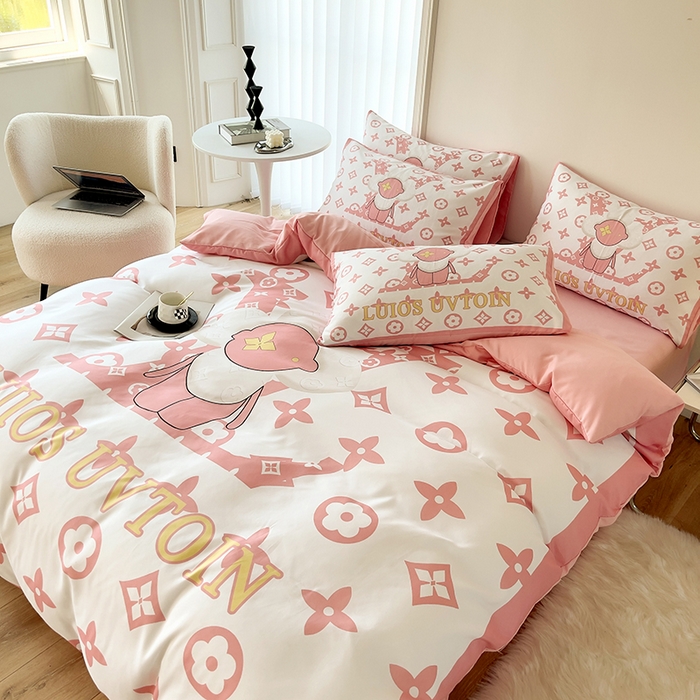 91家纺网 家纺一手货源 找家纺 摩卡（乐趣） 2025秋冬新品网红款水洗棉四季款四件套 太阳花粉