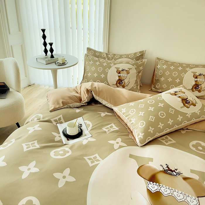 91家纺网 家纺一手货源 找家纺 摩卡（乐趣） 2025秋冬新品网红款水洗棉四季款四件套 天使熊-咖