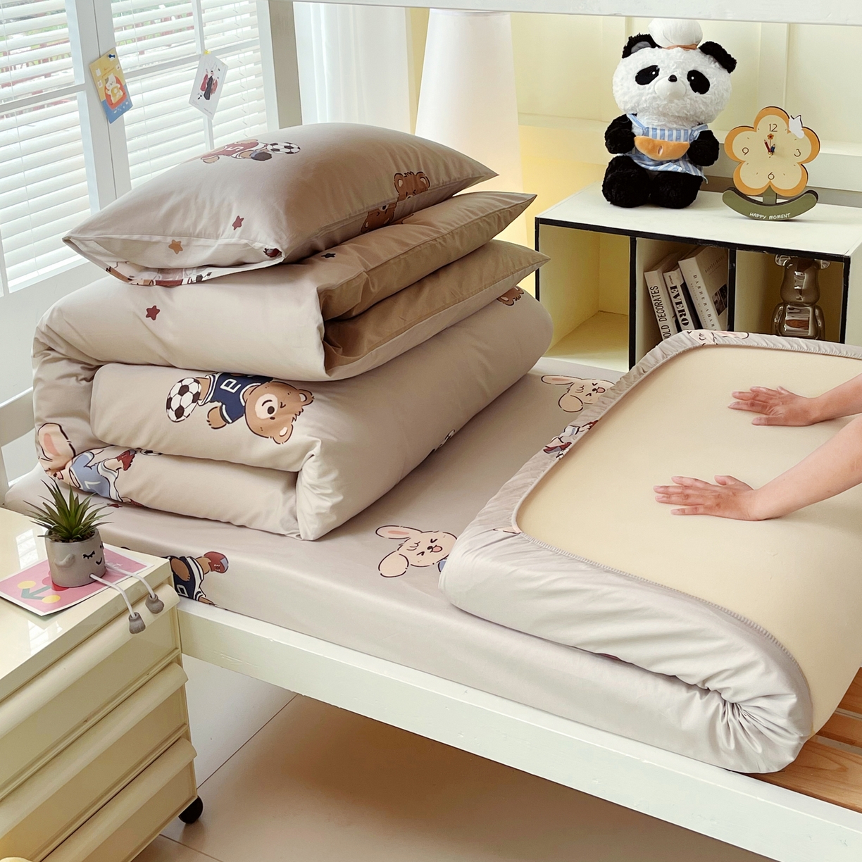 91家纺网 家纺一手货源 找家纺 （总）金鑫汇家纺 2025新款A类全棉纯棉印花学生床单品床笠 床笠单件