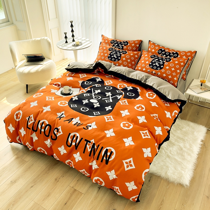 91家纺网 家纺一手货源 找家纺 摩卡（乐趣） 2025秋冬新品网红款水洗棉四季款四件套 熊头橙