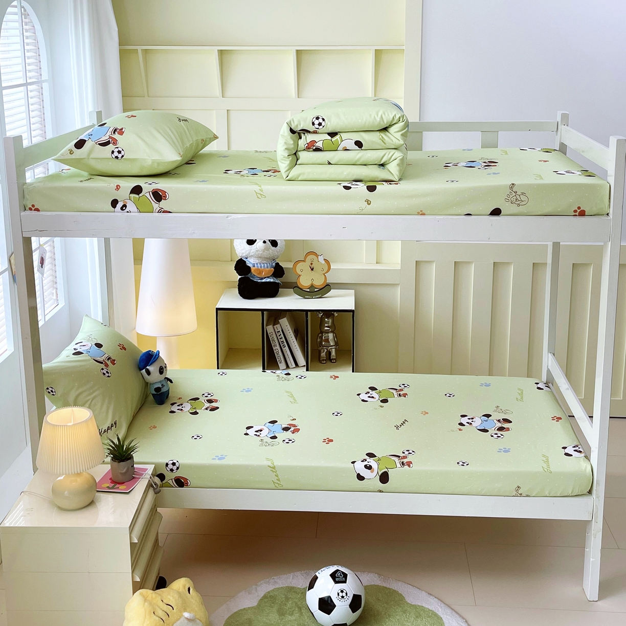 91家纺网 家纺一手货源 找家纺 金鑫汇家纺 2025新款A类全棉纯棉印花学生床单品床笠 床笠单件 足球争霸赛·绿