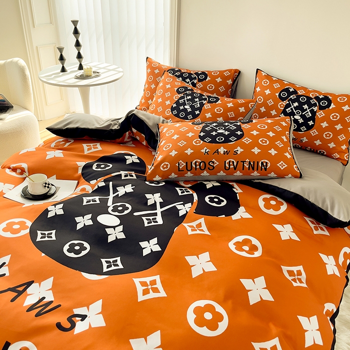 91家纺网 家纺一手货源 找家纺 摩卡（乐趣） 2025秋冬新品网红款水洗棉四季款四件套 熊头橙