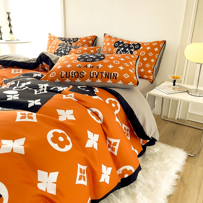 91家纺网 家纺一手货源 找家纺 摩卡（乐趣） 2025秋冬新品网红款水洗棉四季款四件套 熊头橙