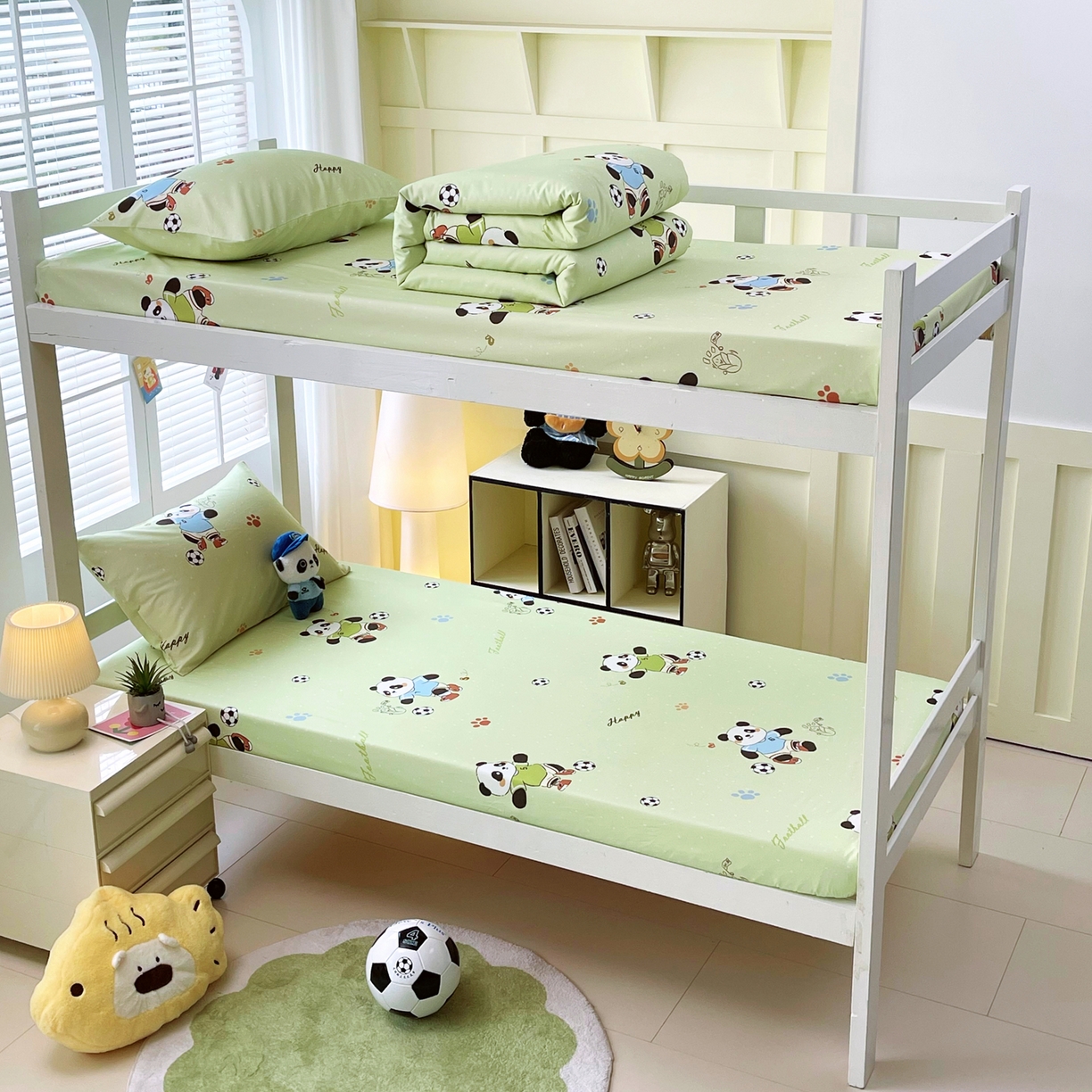 91家纺网 家纺一手货源 找家纺 金鑫汇家纺 2025新款A类全棉纯棉印花学生床单品床笠 床笠单件 足球争霸赛·绿