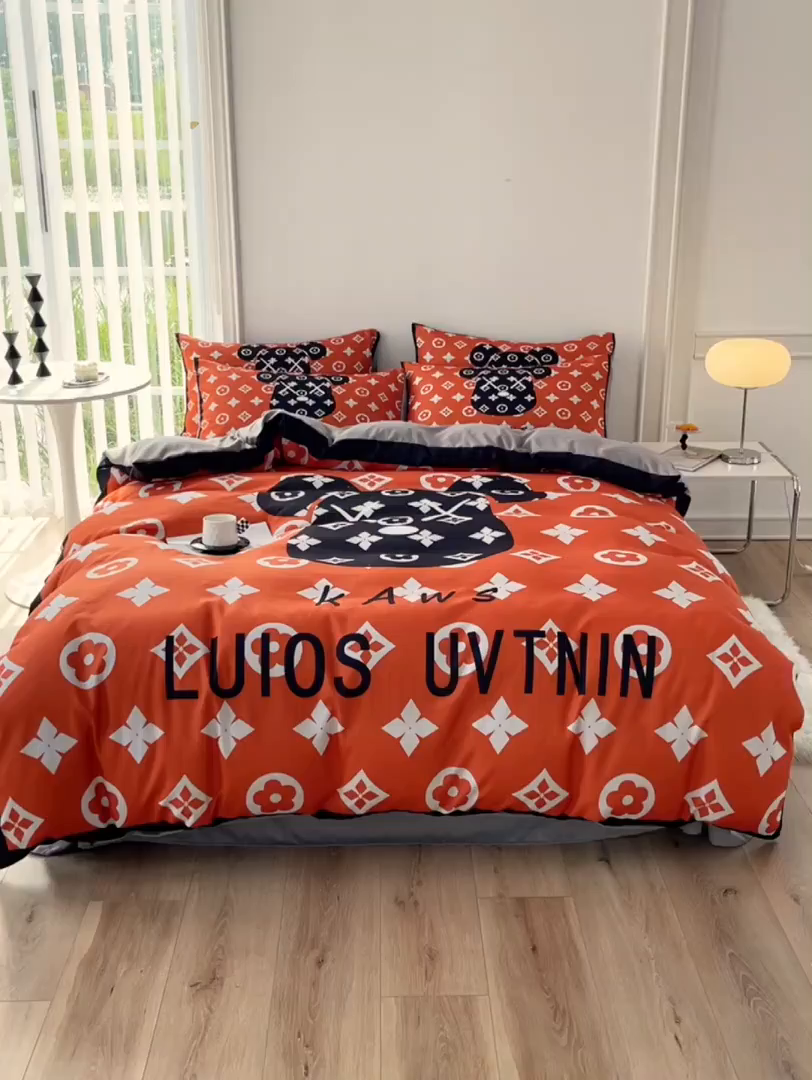 91家纺网 家纺一手货源 找家纺 摩卡（乐趣） 2025秋冬新品网红款水洗棉四季款四件套 熊头橙