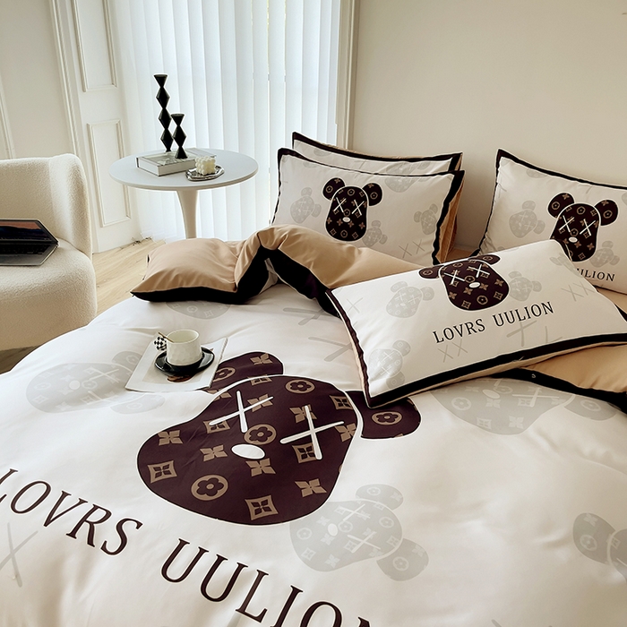 91家纺网 家纺一手货源 找家纺 摩卡（乐趣） 2025秋冬新品网红款水洗棉四季款四件套 熊头咖