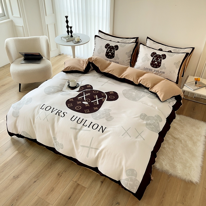 91家纺网 家纺一手货源 找家纺 摩卡（乐趣） 2025秋冬新品网红款水洗棉四季款四件套 熊头咖