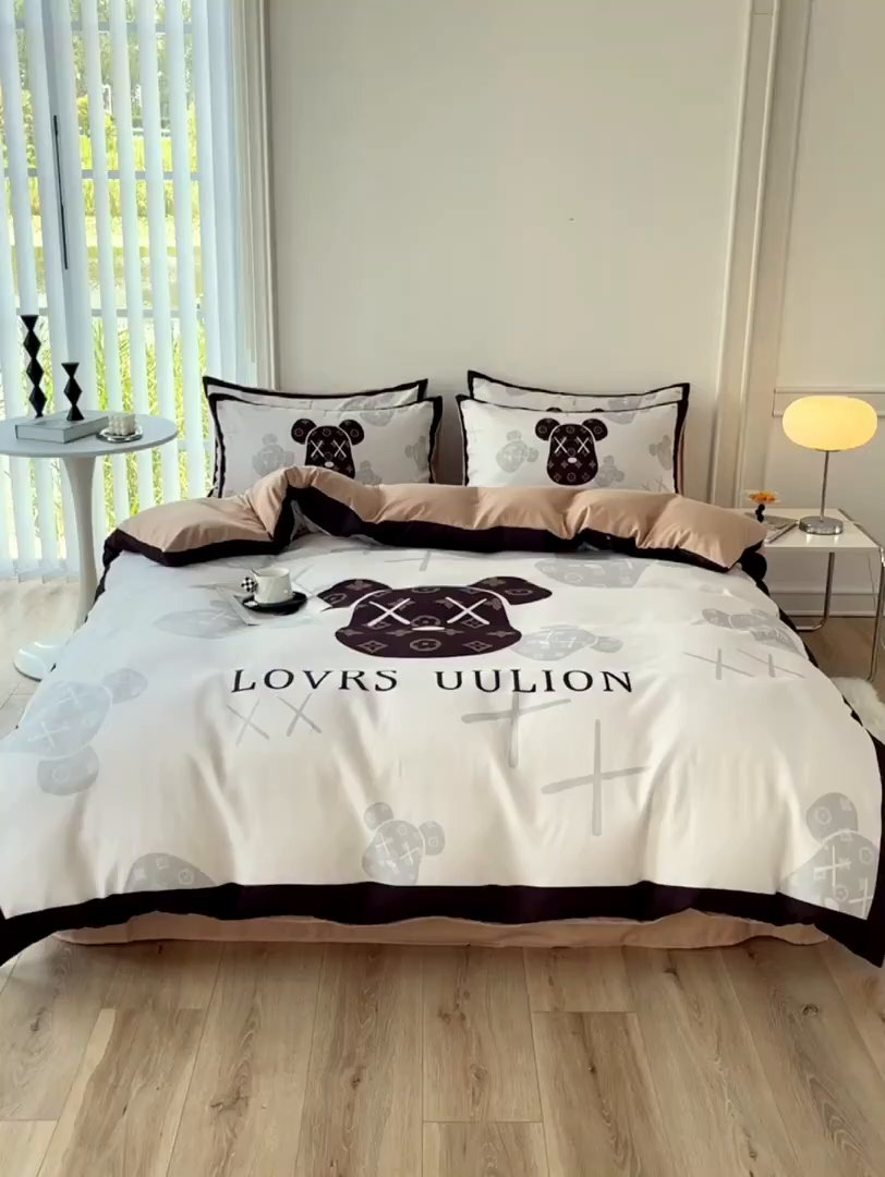 91家纺网 家纺一手货源 找家纺 摩卡（乐趣） 2025秋冬新品网红款水洗棉四季款四件套 熊头咖