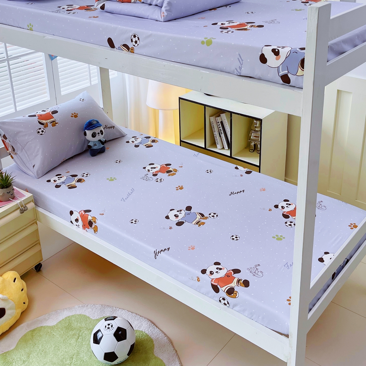 91家纺网 家纺一手货源 找家纺 金鑫汇家纺 2025新款A类全棉纯棉印花学生床单品床笠 床笠单件 足球争霸赛-灰