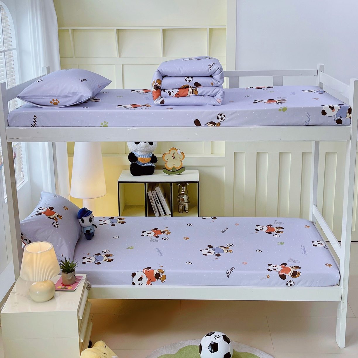 91家纺网 家纺一手货源 找家纺 金鑫汇家纺 2025新款A类全棉纯棉印花学生床单品床笠 床笠单件 足球争霸赛-灰