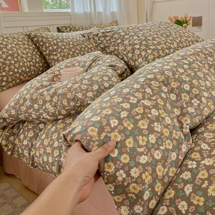 91家纺网 家纺一手货源 找家纺 （总）斯卡诺家纺 2025新款爆款小清新云感棉四件套小布袋古法水洗棉四件套云柔棉被套三件套五件套