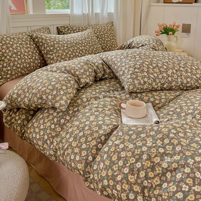 91家纺网 家纺一手货源 找家纺 斯卡诺家纺 2026爆款古法水洗仿棉四件套韩国小布袋五件套（高克重斜纹加厚） 花镜