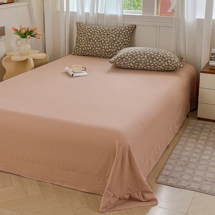 91家纺网 家纺一手货源 找家纺 斯卡诺家纺 2026爆款古法水洗仿棉四件套韩国小布袋五件套（高克重斜纹加厚） 花镜