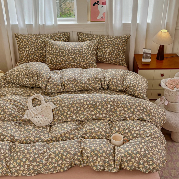 91家纺网 家纺一手货源 找家纺 斯卡诺家纺 2026爆款古法水洗仿棉四件套韩国小布袋五件套（高克重斜纹加厚） 花镜