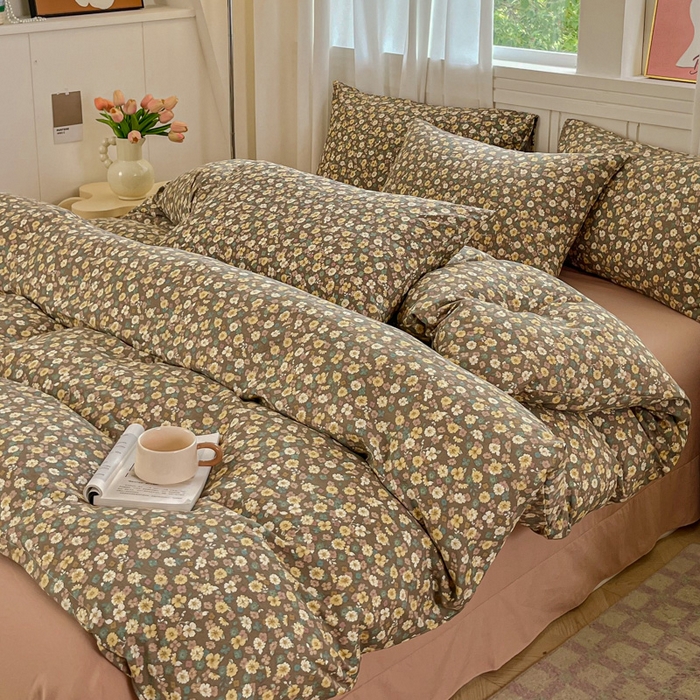 91家纺网 家纺一手货源 找家纺 斯卡诺家纺 2026爆款古法水洗仿棉四件套韩国小布袋五件套（高克重斜纹加厚） 花镜